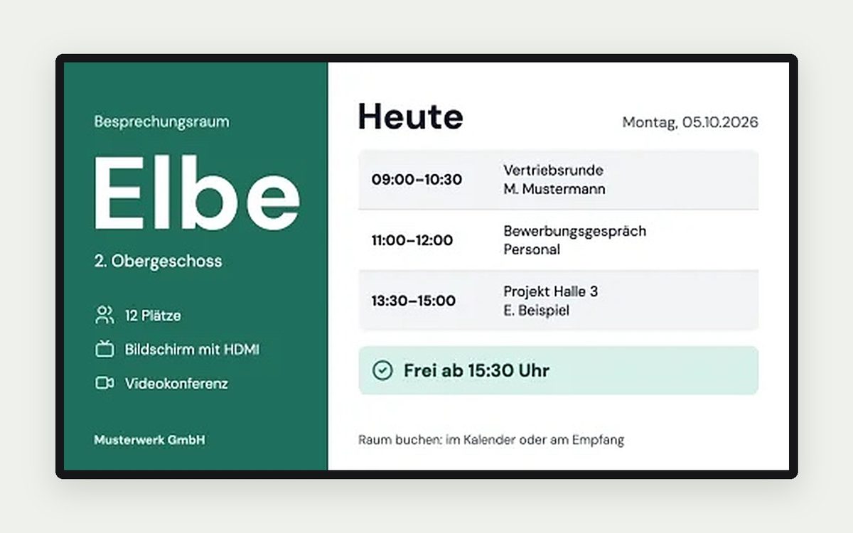 Digital Signage Vorlage „Besprechungsraum heute“ – Räume & Service