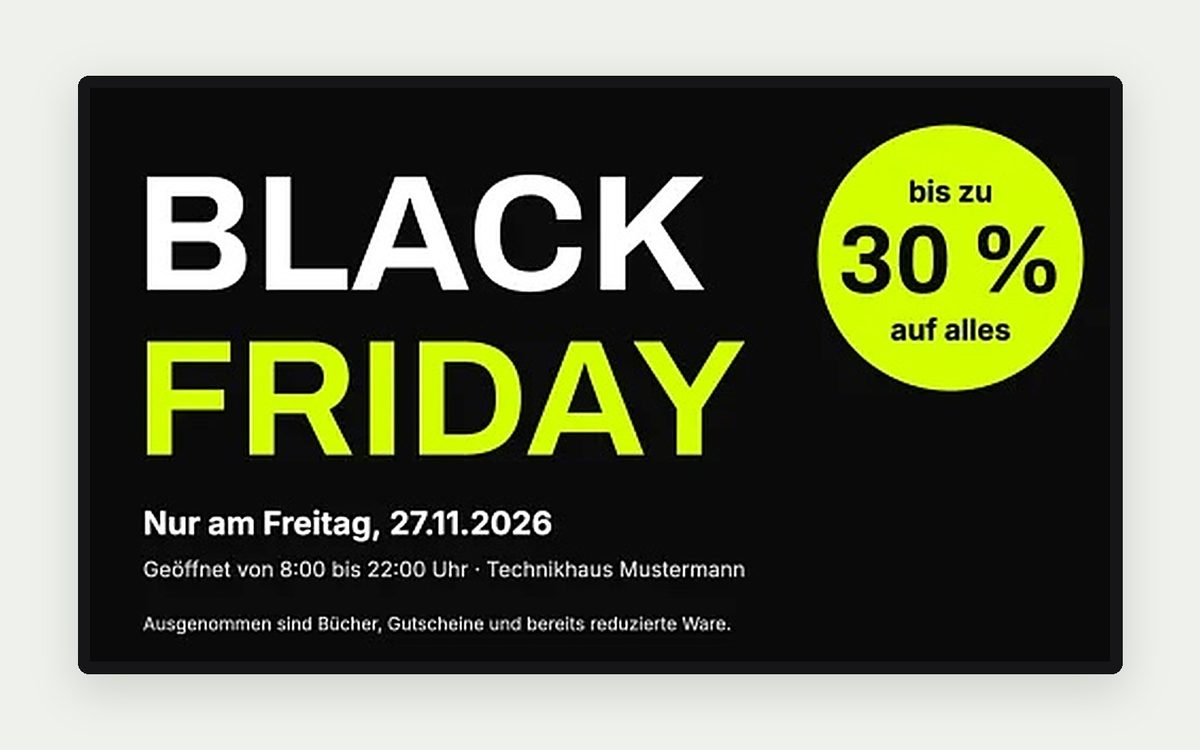 Digital Signage Vorlage „Black Friday“ – Handel & Gastronomie