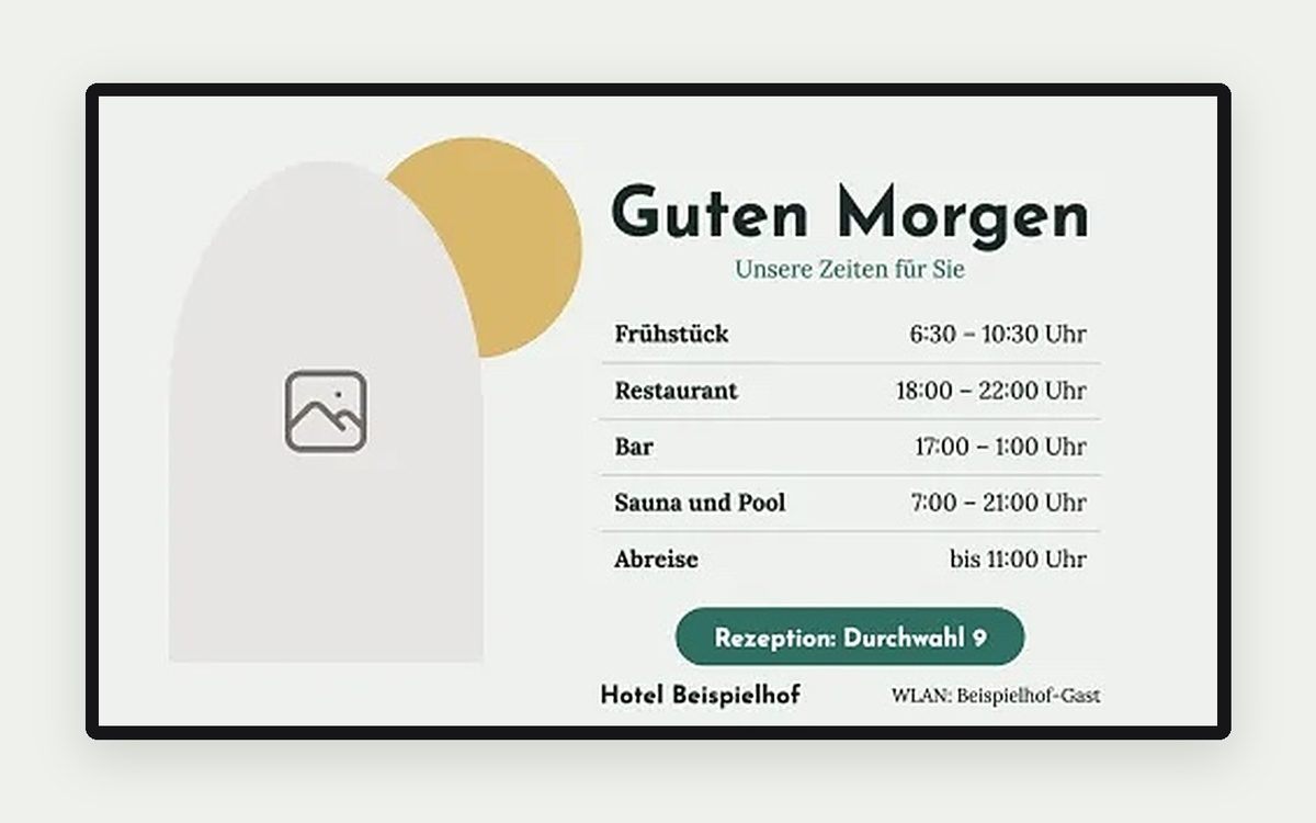 Digital Signage Vorlage „Guten Morgen im Hotel“ – Empfang, Hotel & Messe