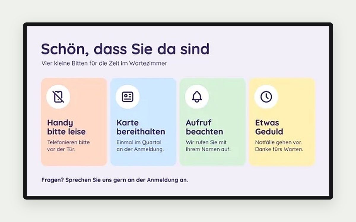 Digital Signage Vorlage „Hinweise im Wartezimmer“ – Gesundheit & Bildung