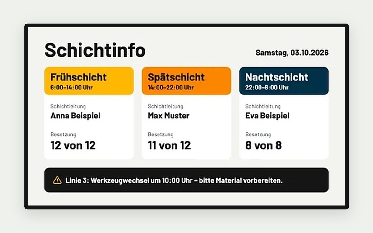 Digital Signage Vorlage „Schichtinfo“