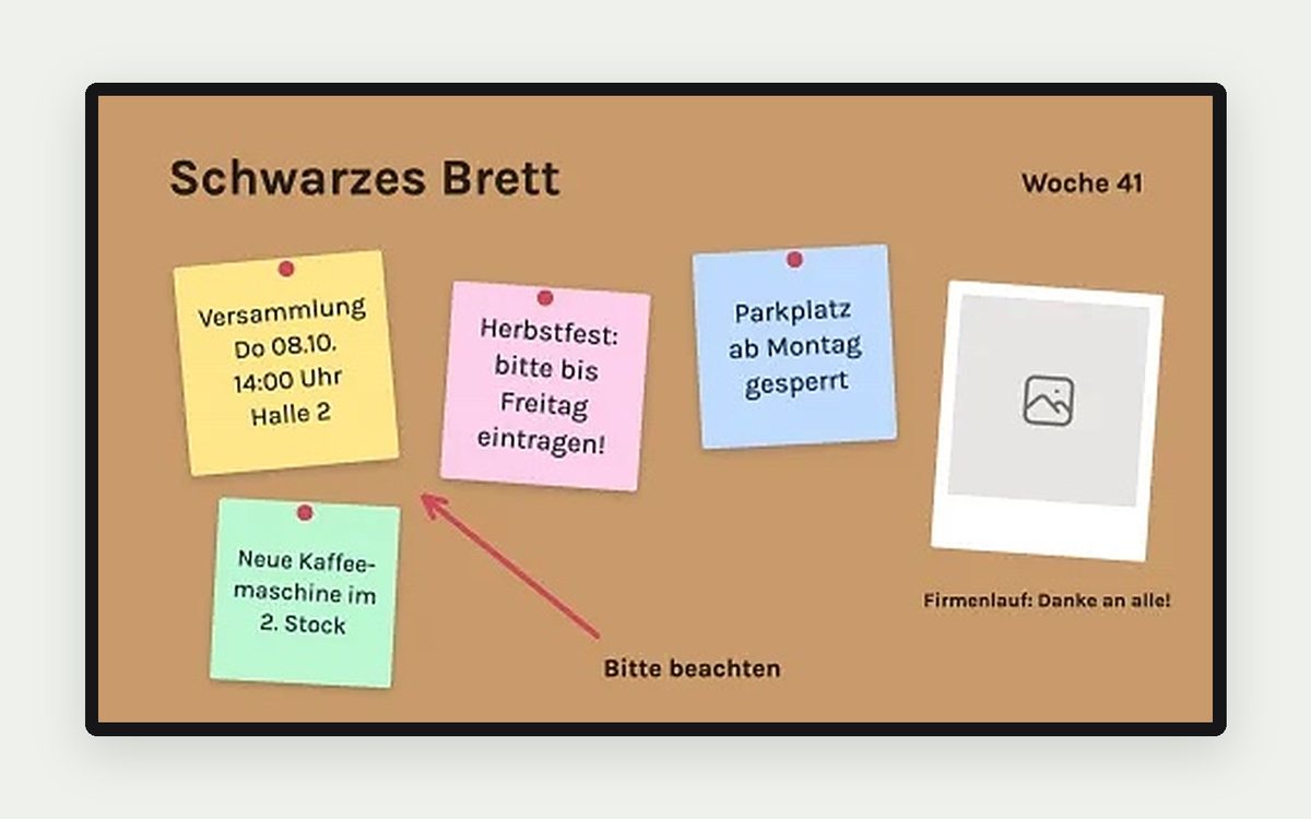 Digital Signage Vorlage „Schwarzes Brett“ – Räume & Service
