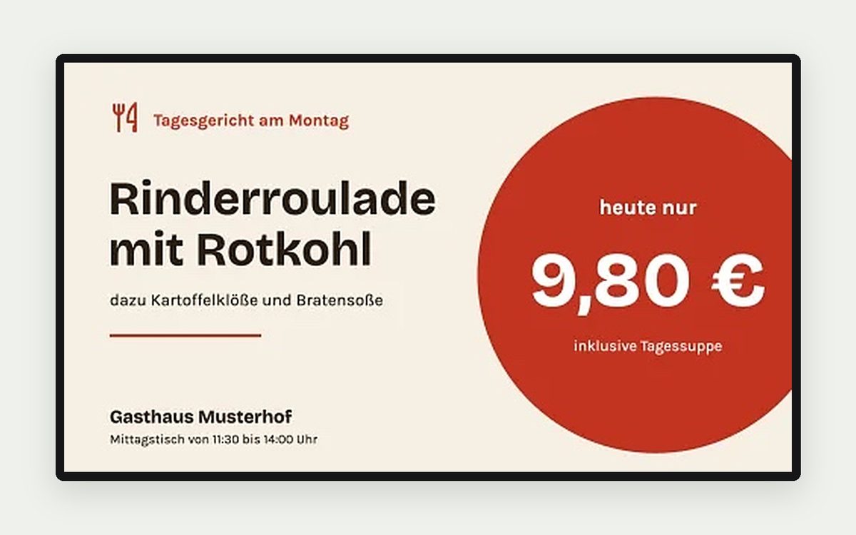 Digital Signage Vorlage „Tagesgericht“ – Handel & Gastronomie
