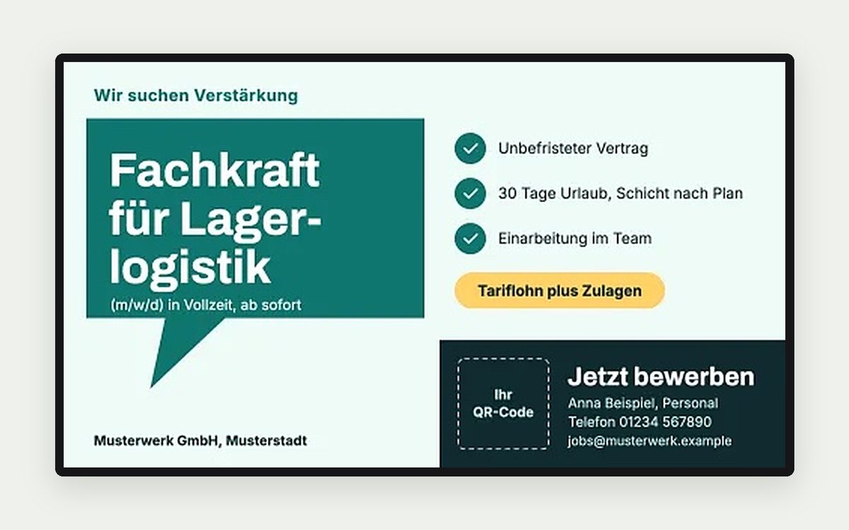 Digital Signage Vorlage „Wir suchen Verstärkung“ – Unternehmen & Industrie